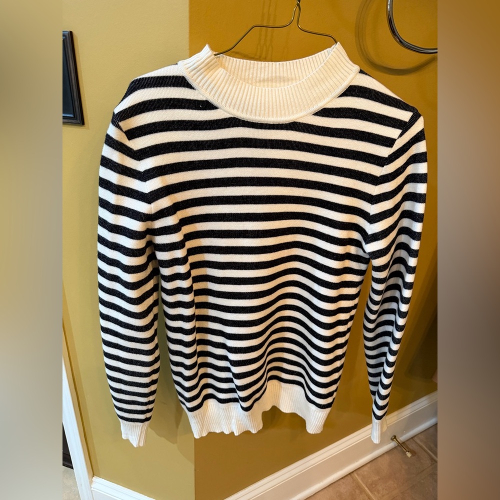 Classic Black & White Stripe Crewneck Sweater - Women
